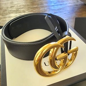 GUCCI GG MARMONT LEATHER BELT WITH SHINY BUCKLE